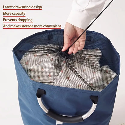 90L Foldable Waterproof Oxford Fabric Laundry Basket - Large Clothes Hamper with Soft Aluminum Handles, Freestanding Collapsible Bin for Bedroom & Bathroom Organization