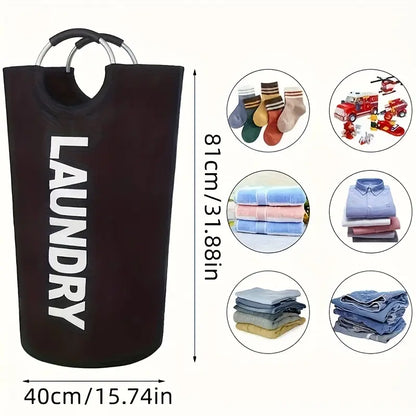 90L Foldable Waterproof Oxford Fabric Laundry Basket - Large Clothes Hamper with Soft Aluminum Handles, Freestanding Collapsible Bin for Bedroom & Bathroom Organization